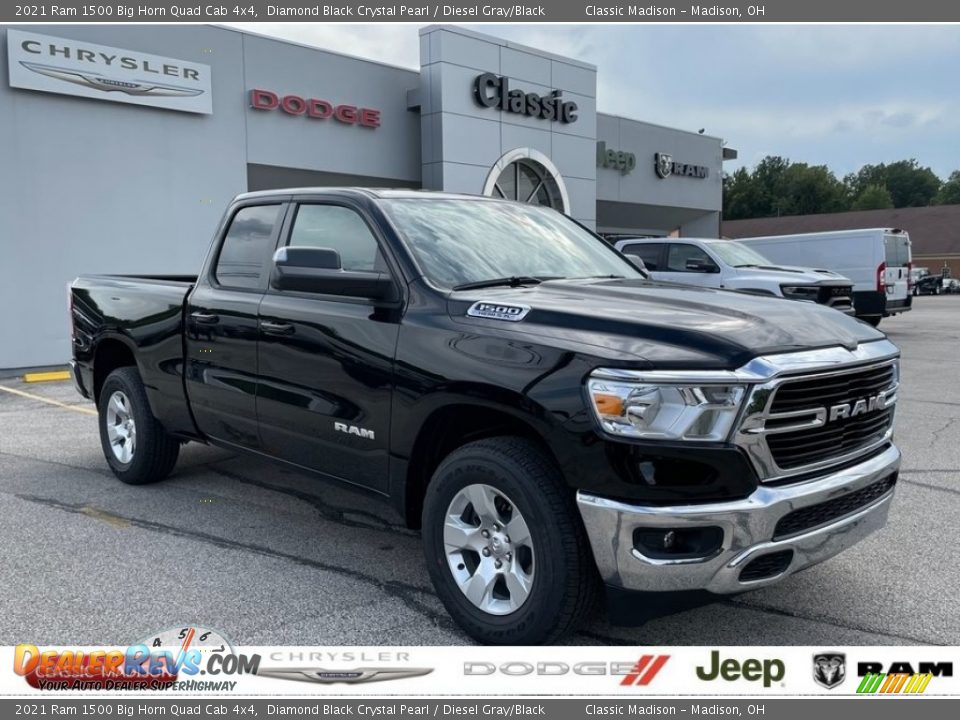 2021 Ram 1500 Big Horn Quad Cab 4x4 Diamond Black Crystal Pearl / Diesel Gray/Black Photo #1