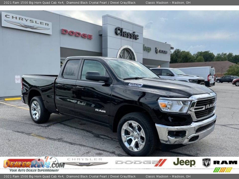2021 Ram 1500 Big Horn Quad Cab 4x4 Diamond Black Crystal Pearl / Diesel Gray/Black Photo #1