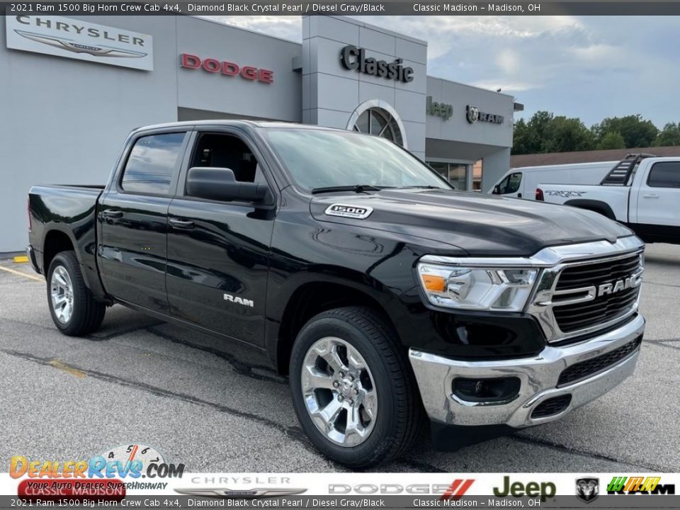 2021 Ram 1500 Big Horn Crew Cab 4x4 Diamond Black Crystal Pearl / Diesel Gray/Black Photo #1