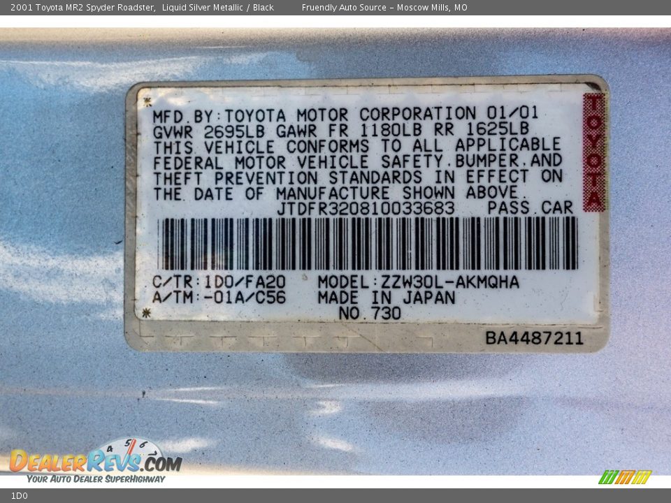 Toyota Color Code 1D0 Liquid Silver Metallic