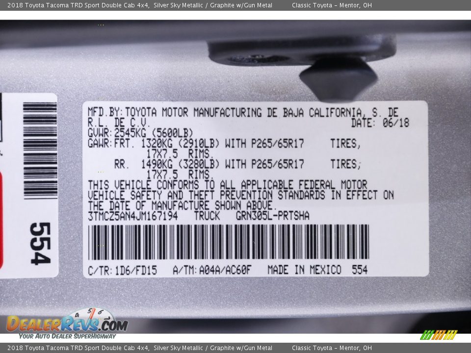 2018 Toyota Tacoma TRD Sport Double Cab 4x4 Silver Sky Metallic / Graphite w/Gun Metal Photo #20