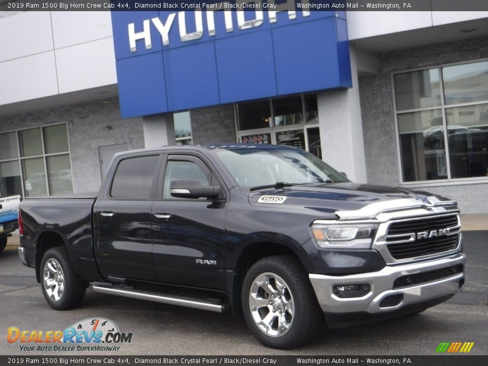 2019 Ram 1500 Big Horn Crew Cab 4x4 Diamond Black Crystal Pearl / Black/Diesel Gray Photo #1