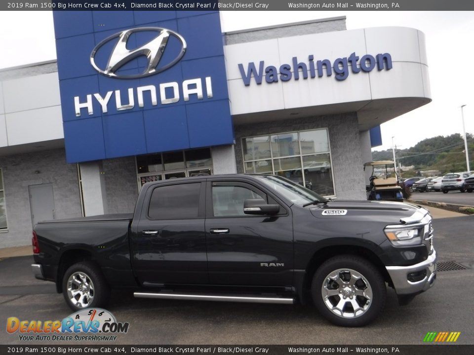 2019 Ram 1500 Big Horn Crew Cab 4x4 Diamond Black Crystal Pearl / Black/Diesel Gray Photo #2