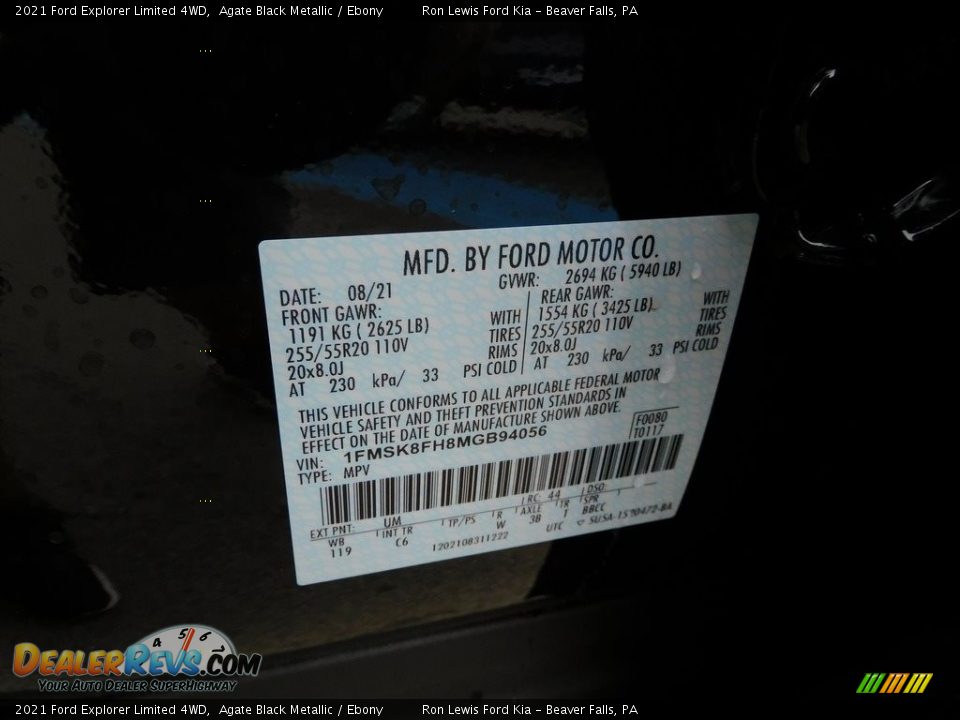 2021 Ford Explorer Limited 4WD Agate Black Metallic / Ebony Photo #20