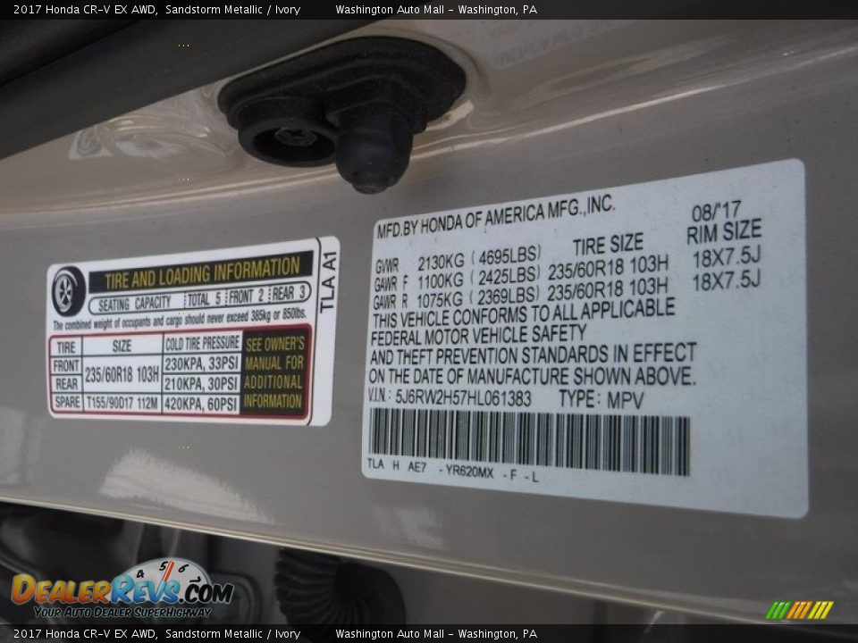 2017 Honda CR-V EX AWD Sandstorm Metallic / Ivory Photo #31