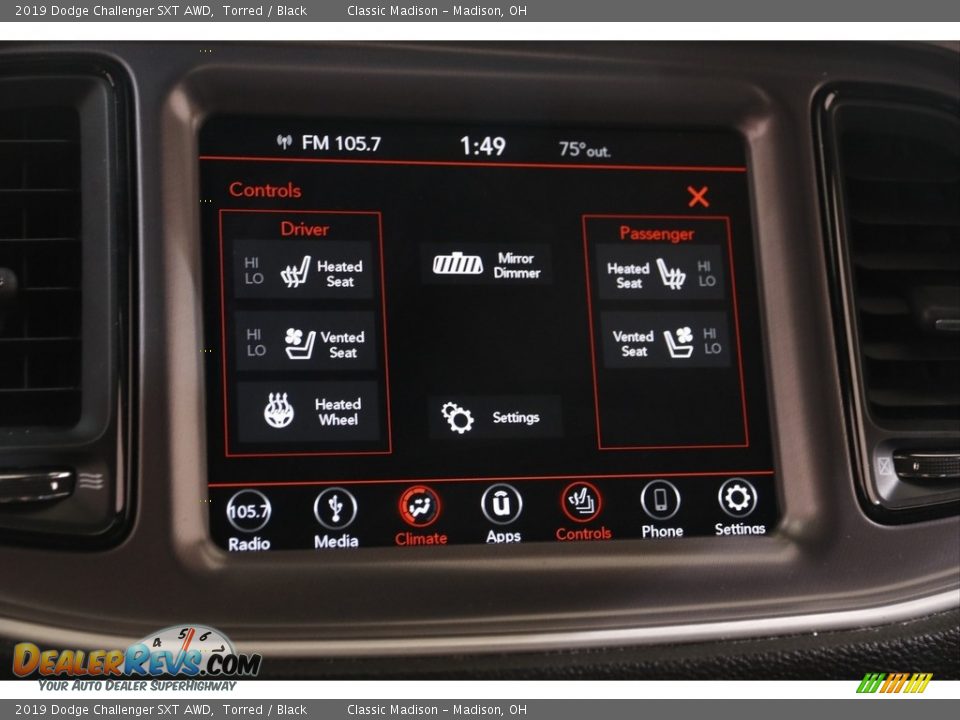 Controls of 2019 Dodge Challenger SXT AWD Photo #11