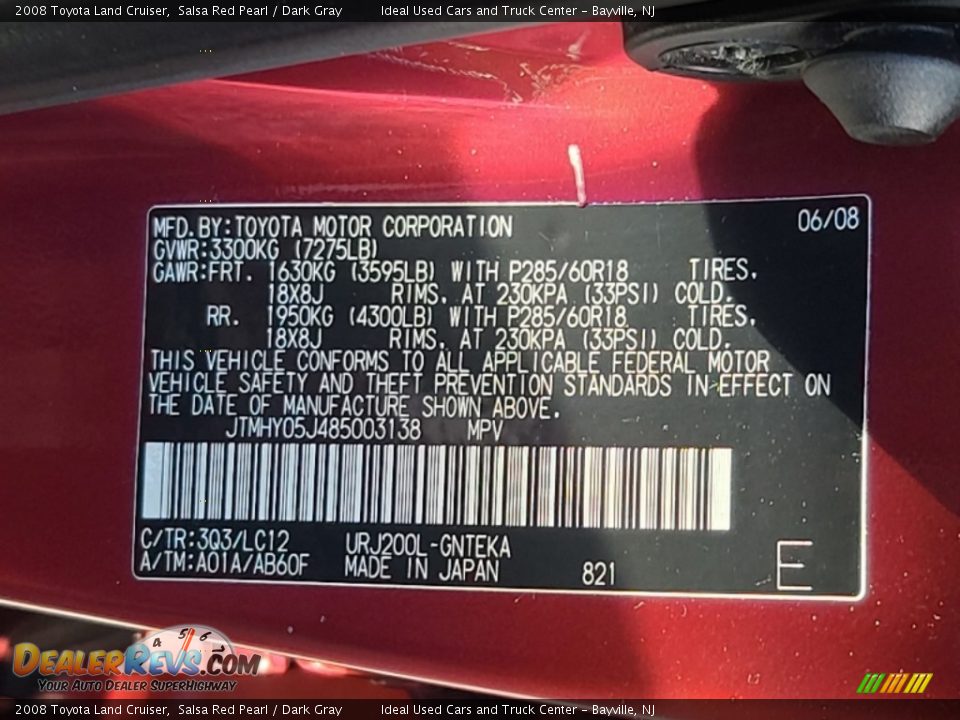 2008 Toyota Land Cruiser Salsa Red Pearl / Dark Gray Photo #32