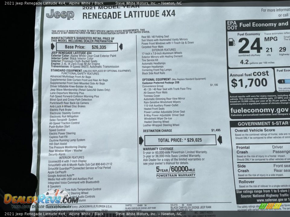 2021 Jeep Renegade Latitude 4x4 Alpine White / Black Photo #27