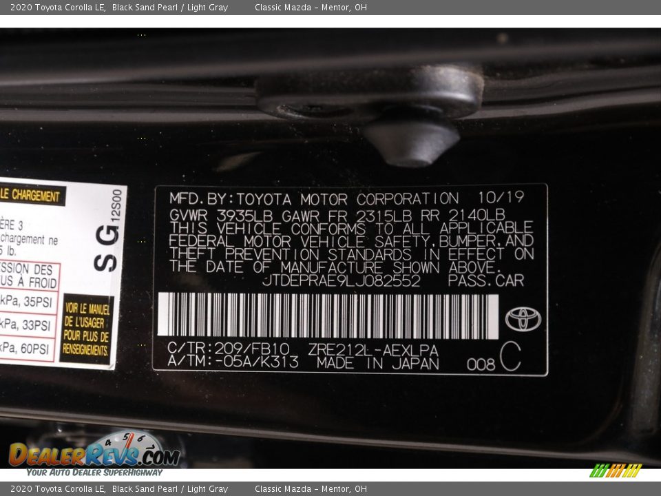 2020 Toyota Corolla LE Black Sand Pearl / Light Gray Photo #18