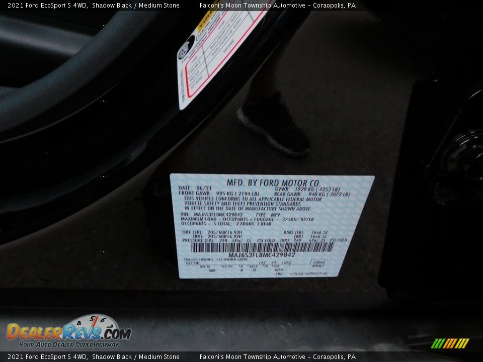 2021 Ford EcoSport S 4WD Shadow Black / Medium Stone Photo #20