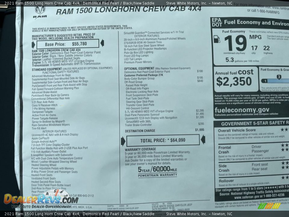 2021 Ram 1500 Long Horn Crew Cab 4x4 Window Sticker Photo #34