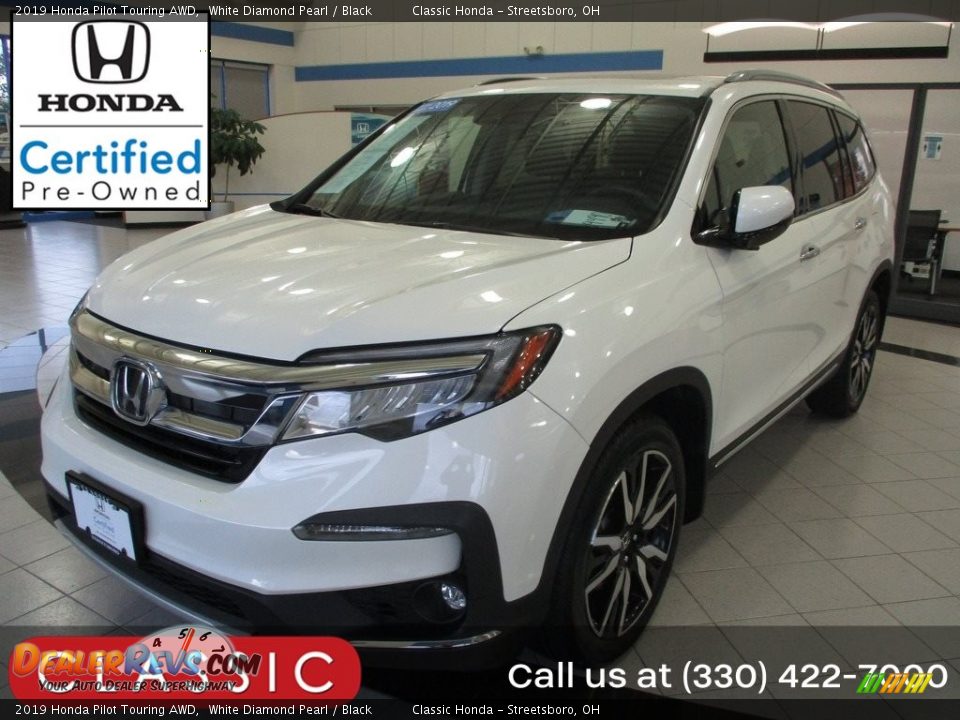 2019 Honda Pilot Touring AWD White Diamond Pearl / Black Photo #1