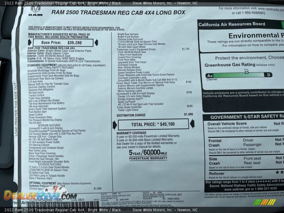 2022 Ram 2500 Tradesman Regular Cab 4x4 Window Sticker Photo #23