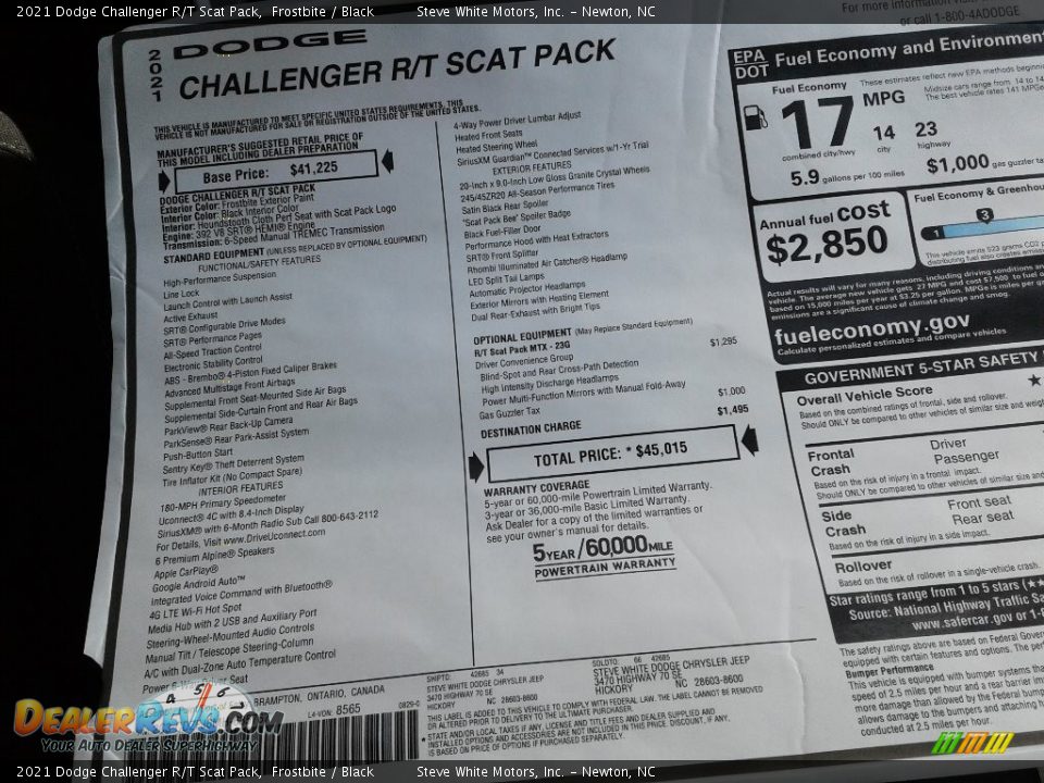 2021 Dodge Challenger R/T Scat Pack Window Sticker Photo #25