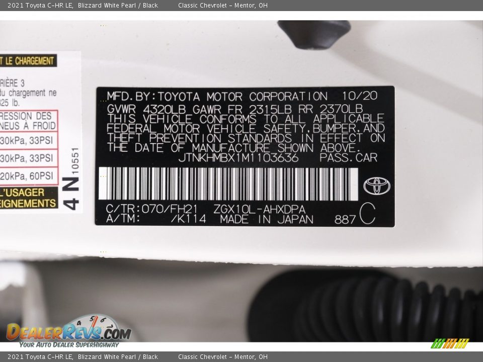 2021 Toyota C-HR LE Blizzard White Pearl / Black Photo #17