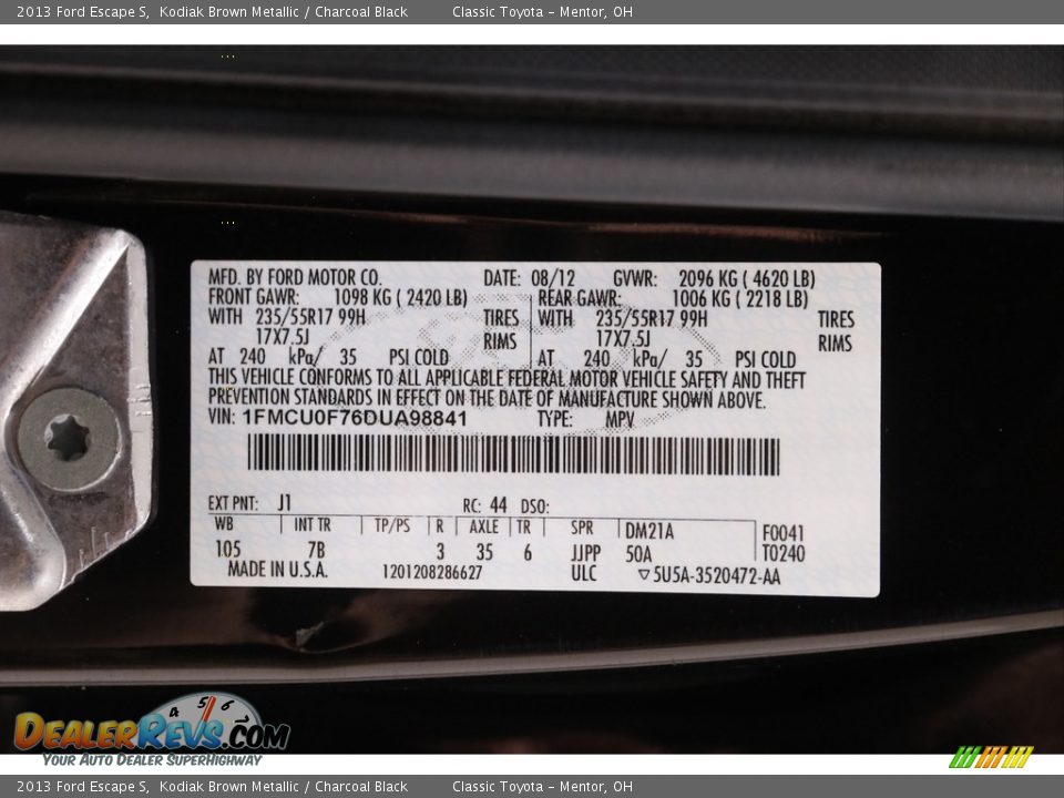 2013 Ford Escape S Kodiak Brown Metallic / Charcoal Black Photo #18