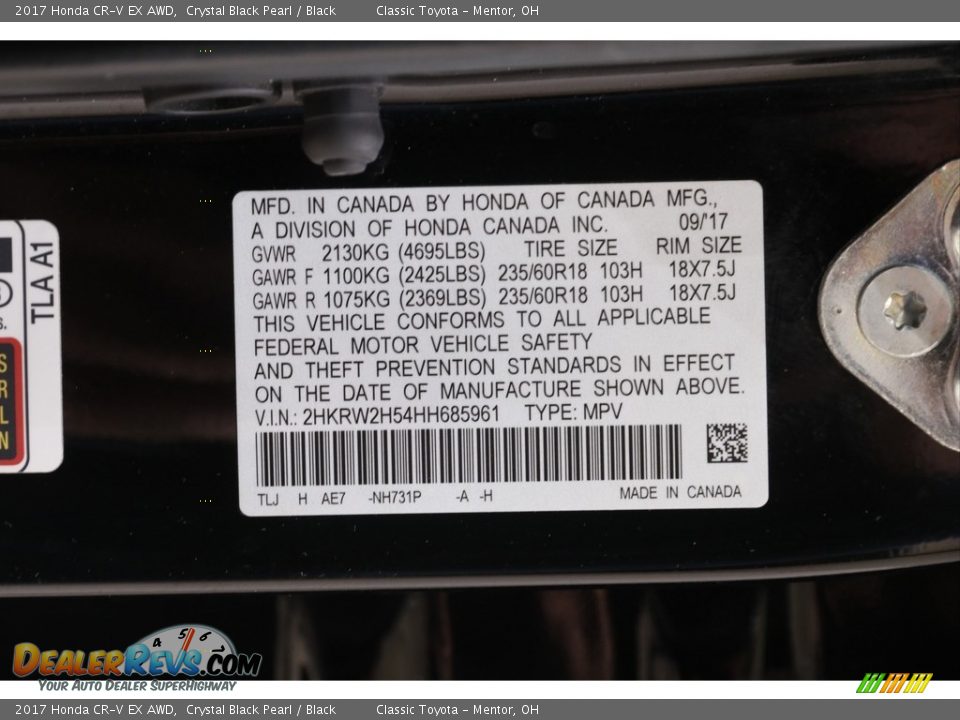 2017 Honda CR-V EX AWD Crystal Black Pearl / Black Photo #19