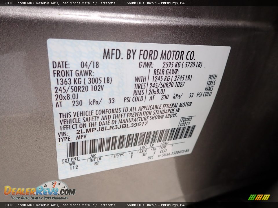 2018 Lincoln MKX Reserve AWD Iced Mocha Metallic / Terracotta Photo #23