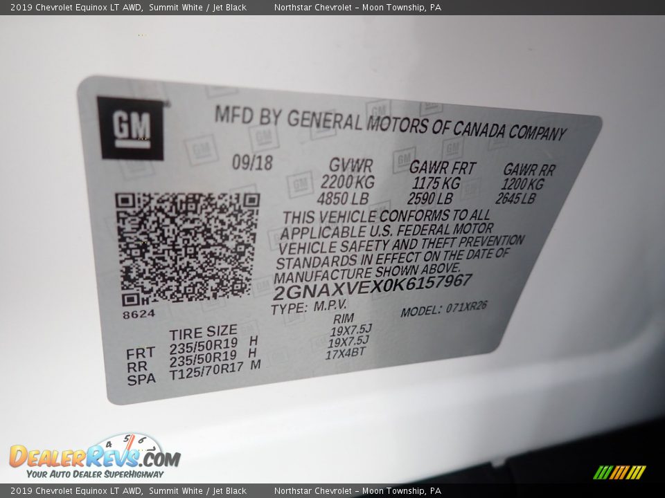 2019 Chevrolet Equinox LT AWD Summit White / Jet Black Photo #28