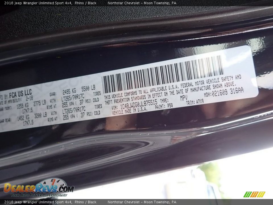 2018 Jeep Wrangler Unlimited Sport 4x4 Rhino / Black Photo #29