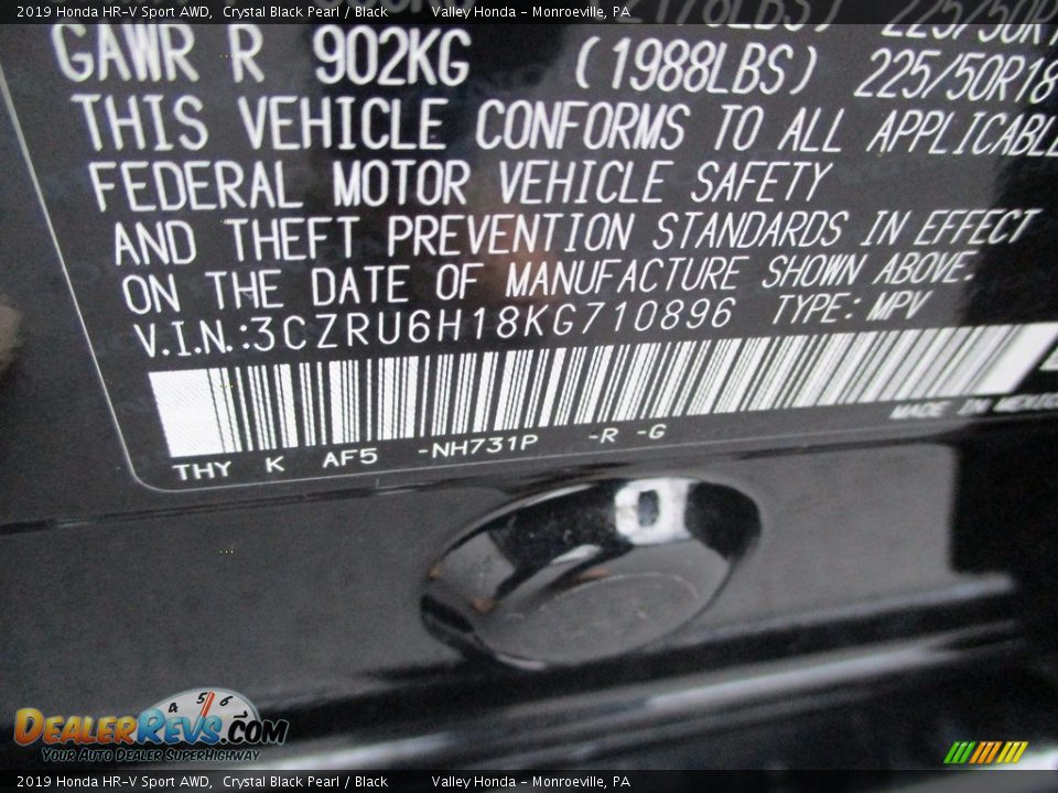 2019 Honda HR-V Sport AWD Crystal Black Pearl / Black Photo #19