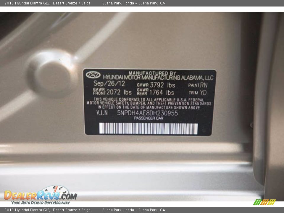2013 Hyundai Elantra GLS Desert Bronze / Beige Photo #35