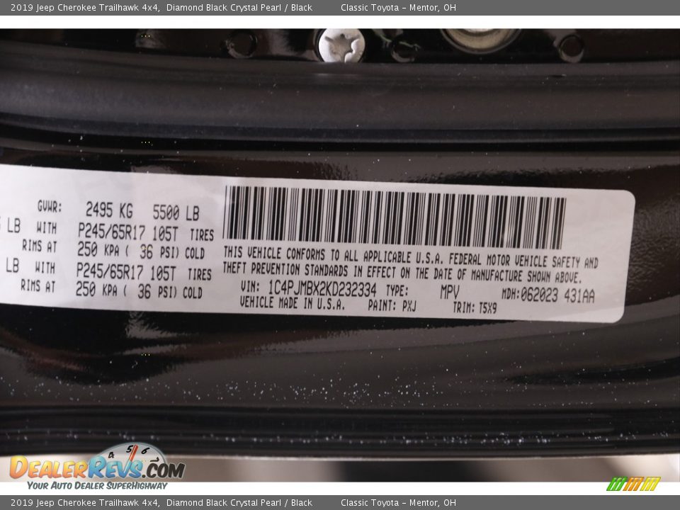2019 Jeep Cherokee Trailhawk 4x4 Diamond Black Crystal Pearl / Black Photo #22