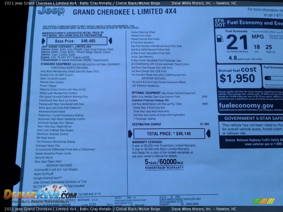 2021 Jeep Grand Cherokee L Limited 4x4 Baltic Gray Metallic / Global Black/Wicker Beige Photo #28