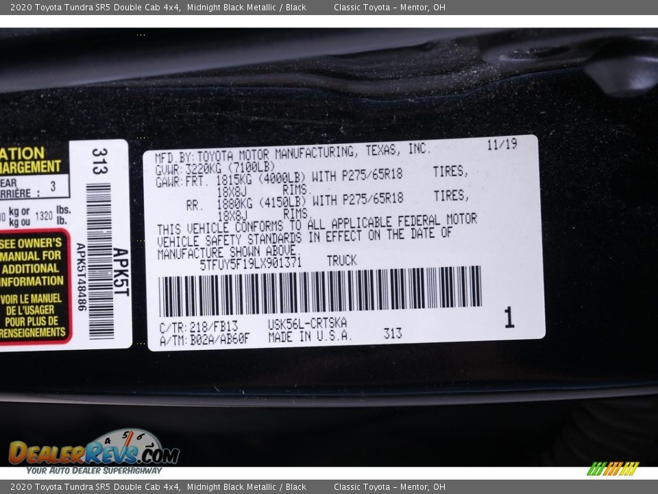 2020 Toyota Tundra SR5 Double Cab 4x4 Midnight Black Metallic / Black Photo #20