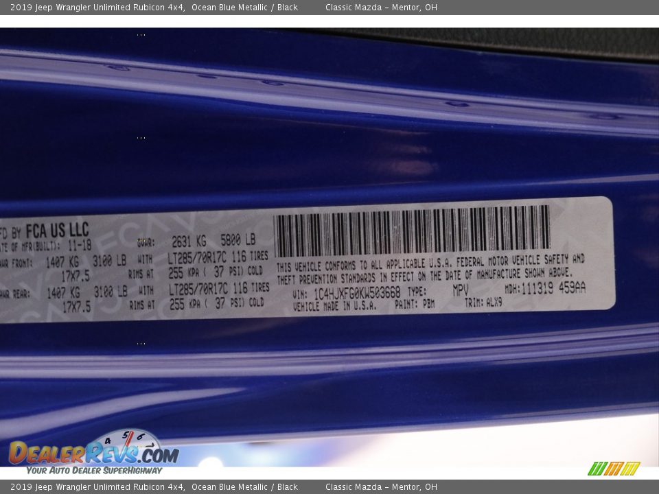 2019 Jeep Wrangler Unlimited Rubicon 4x4 Ocean Blue Metallic / Black Photo #24