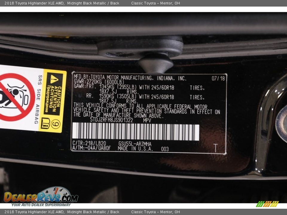2018 Toyota Highlander XLE AWD Midnight Black Metallic / Black Photo #22