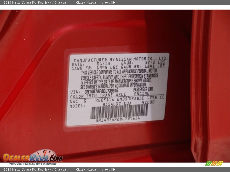 2013 Nissan Sentra SV Red Brick / Charcoal Photo #17