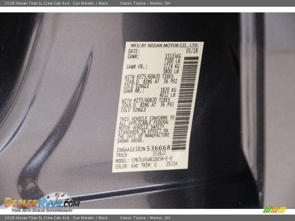 2018 Nissan Titan SL Crew Cab 4x4 Gun Metallic / Black Photo #23