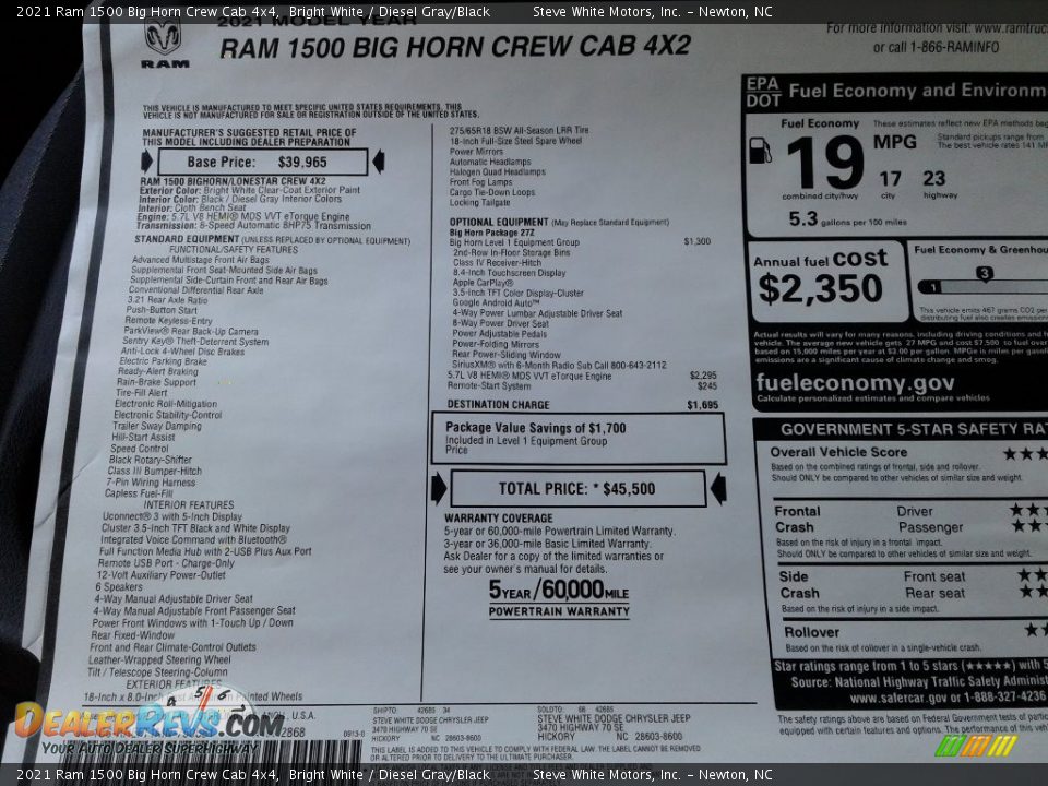 2021 Ram 1500 Big Horn Crew Cab 4x4 Bright White / Diesel Gray/Black Photo #27