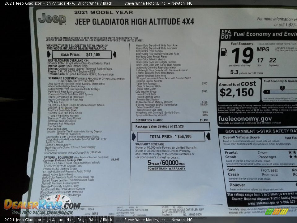 2021 Jeep Gladiator High Altitude 4x4 Bright White / Black Photo #30