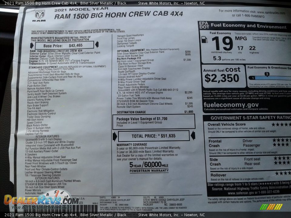2021 Ram 1500 Big Horn Crew Cab 4x4 Billet Silver Metallic / Black Photo #30