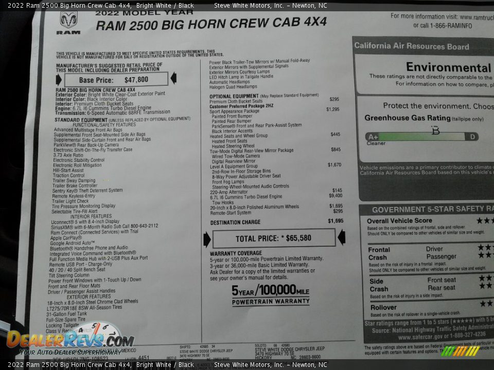 2022 Ram 2500 Big Horn Crew Cab 4x4 Window Sticker Photo #32