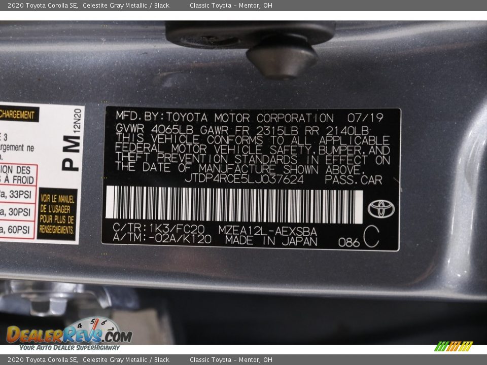 2020 Toyota Corolla SE Celestite Gray Metallic / Black Photo #18