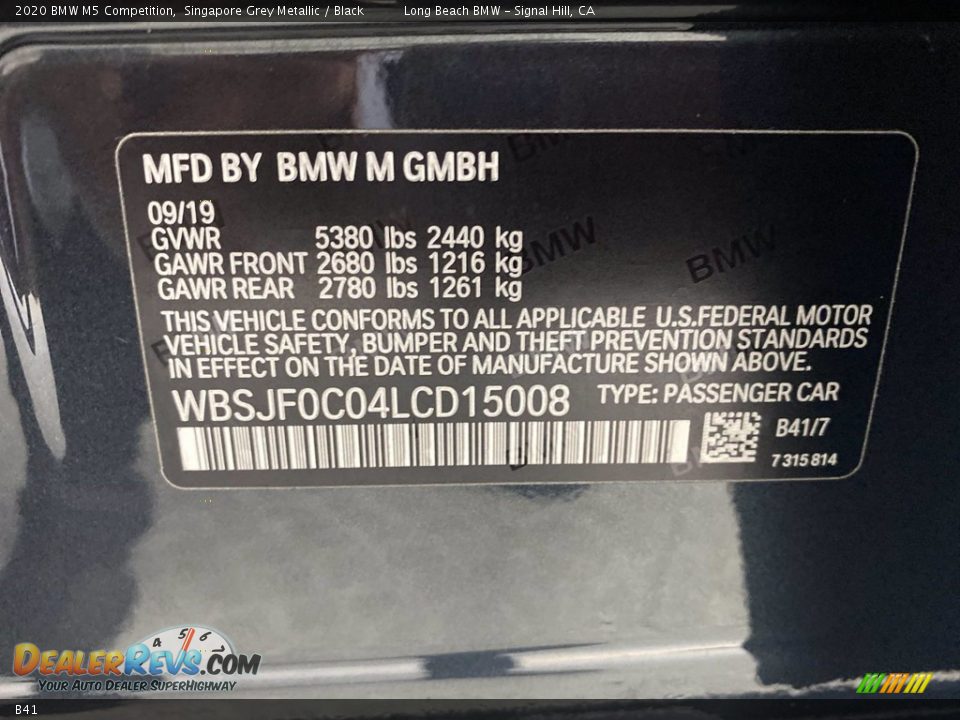 BMW Color Code B41 Singapore Grey Metallic