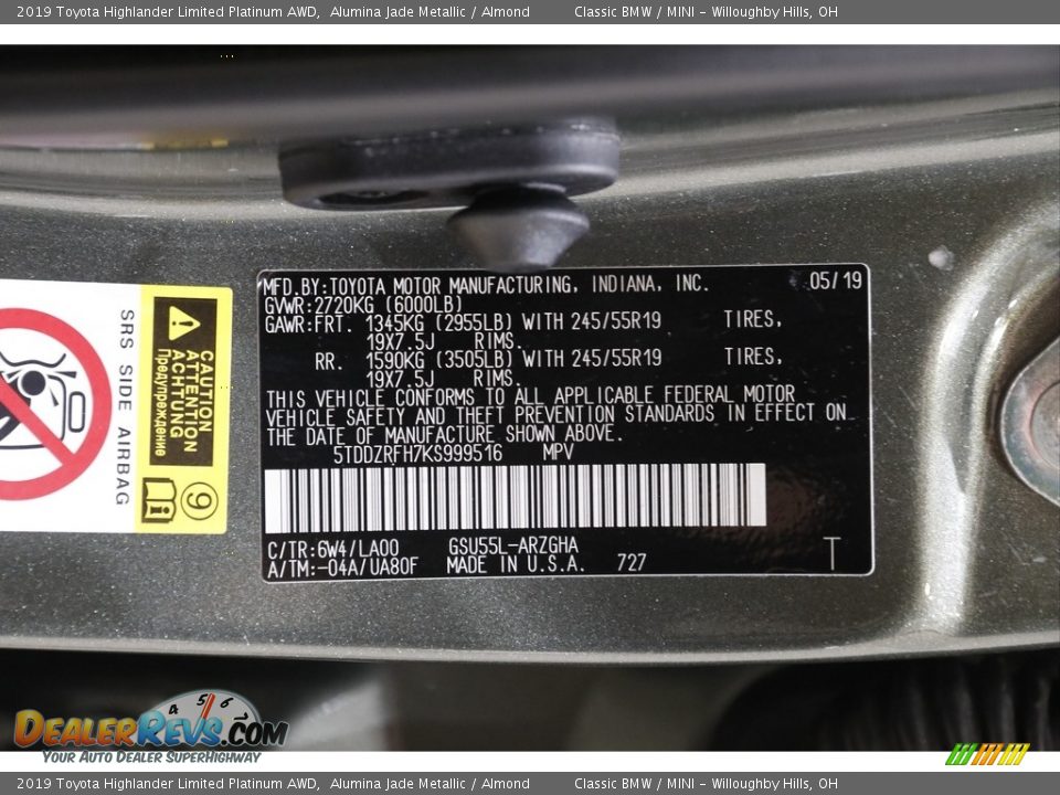 2019 Toyota Highlander Limited Platinum AWD Alumina Jade Metallic / Almond Photo #22