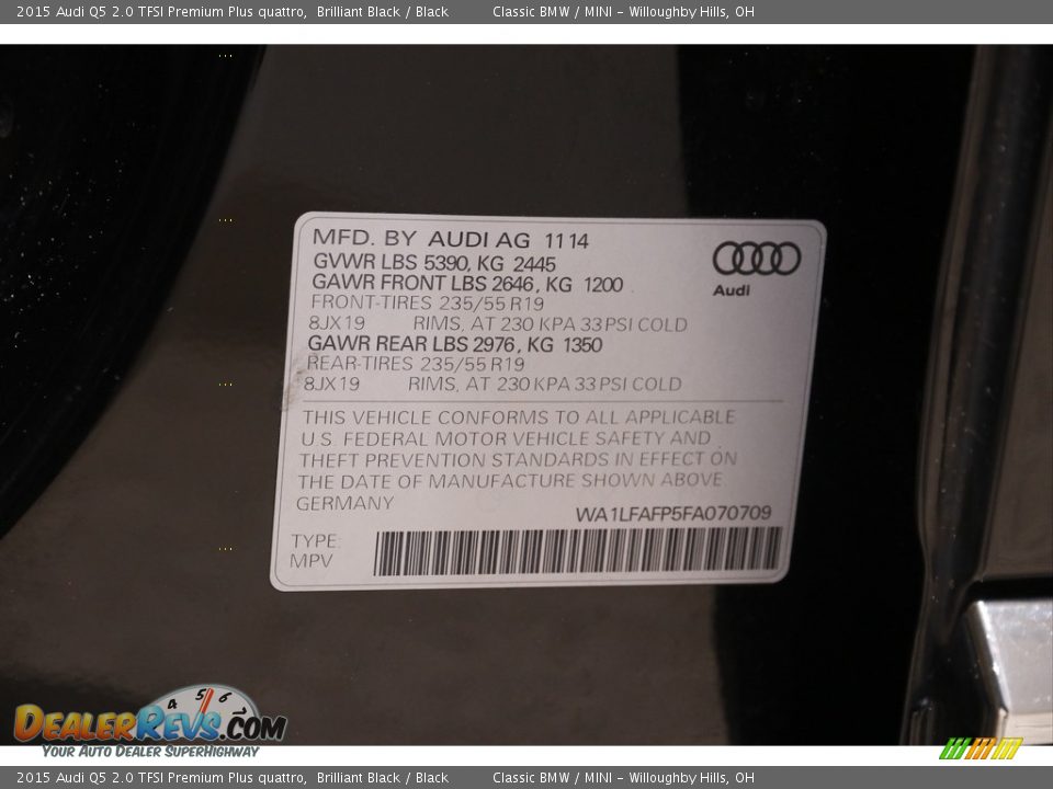 2015 Audi Q5 2.0 TFSI Premium Plus quattro Brilliant Black / Black Photo #21