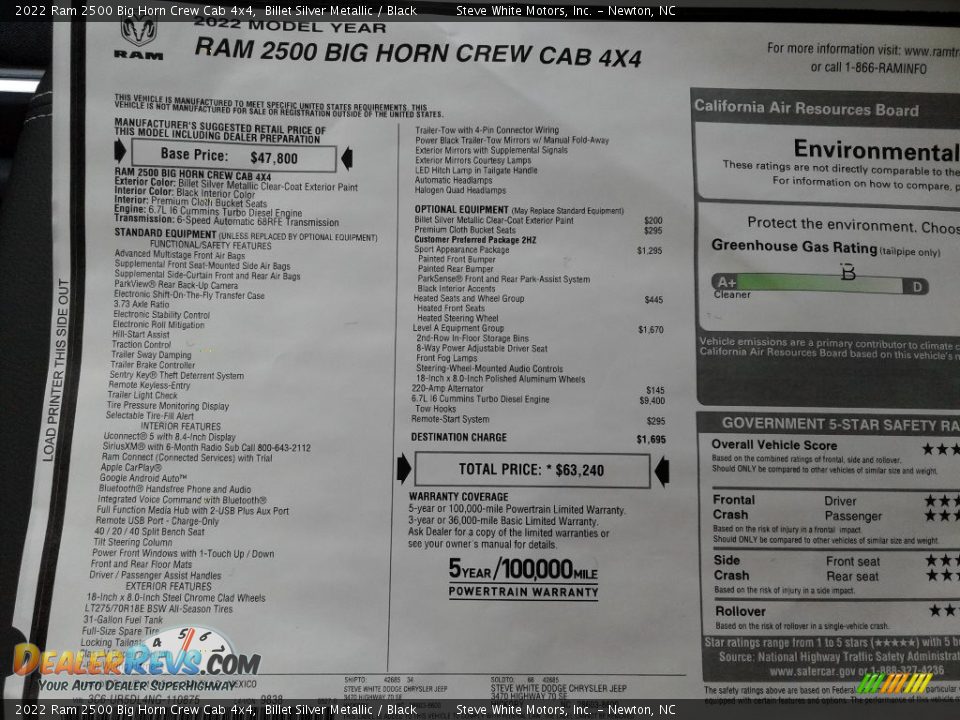 2022 Ram 2500 Big Horn Crew Cab 4x4 Window Sticker Photo #31