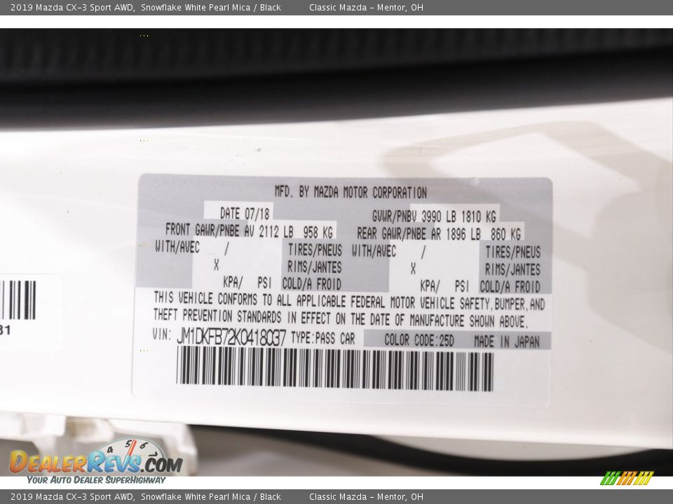 2019 Mazda CX-3 Sport AWD Snowflake White Pearl Mica / Black Photo #18