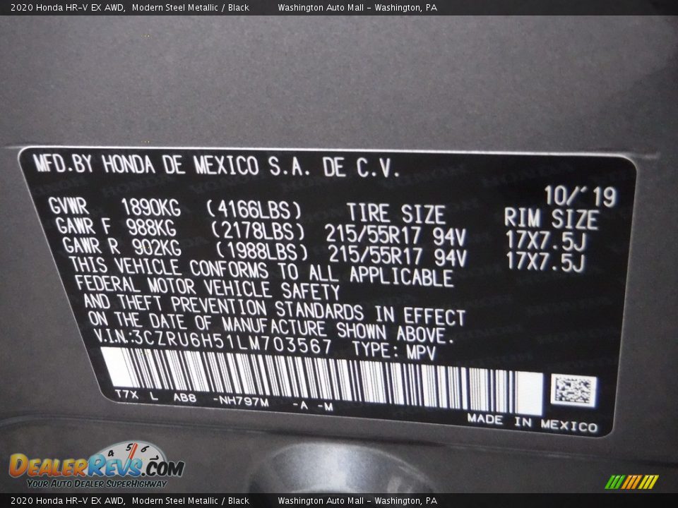 2020 Honda HR-V EX AWD Modern Steel Metallic / Black Photo #29