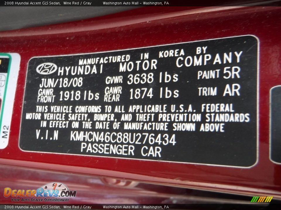 2008 Hyundai Accent GLS Sedan Wine Red / Gray Photo #24