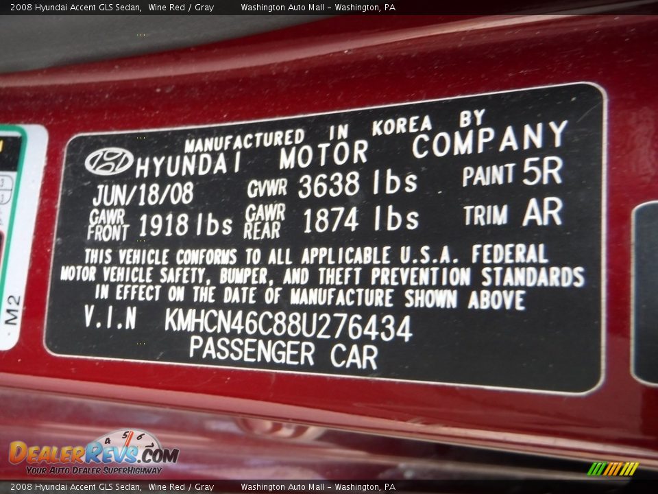 2008 Hyundai Accent GLS Sedan Wine Red / Gray Photo #24