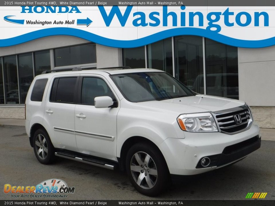 2015 Honda Pilot Touring 4WD White Diamond Pearl / Beige Photo #1