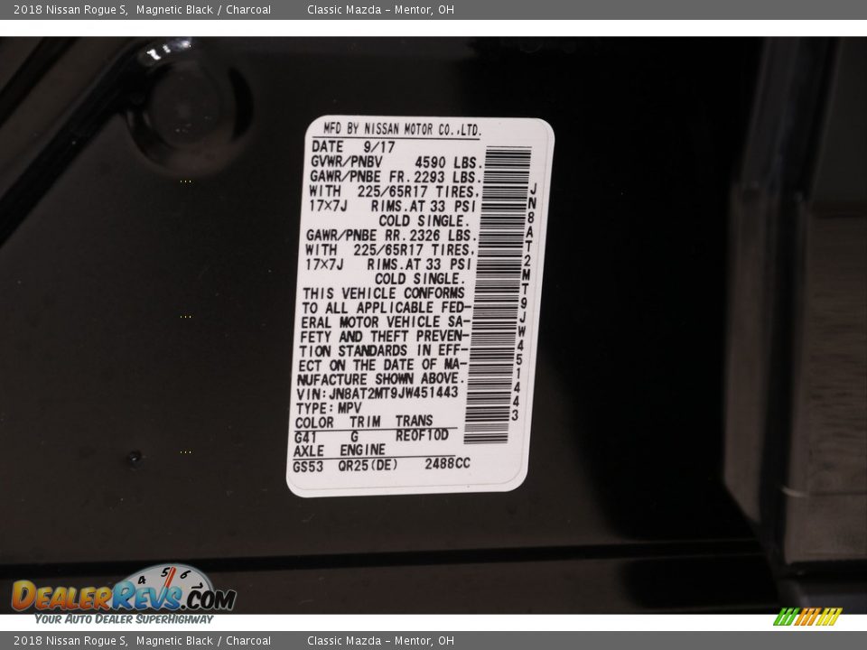 2018 Nissan Rogue S Magnetic Black / Charcoal Photo #21