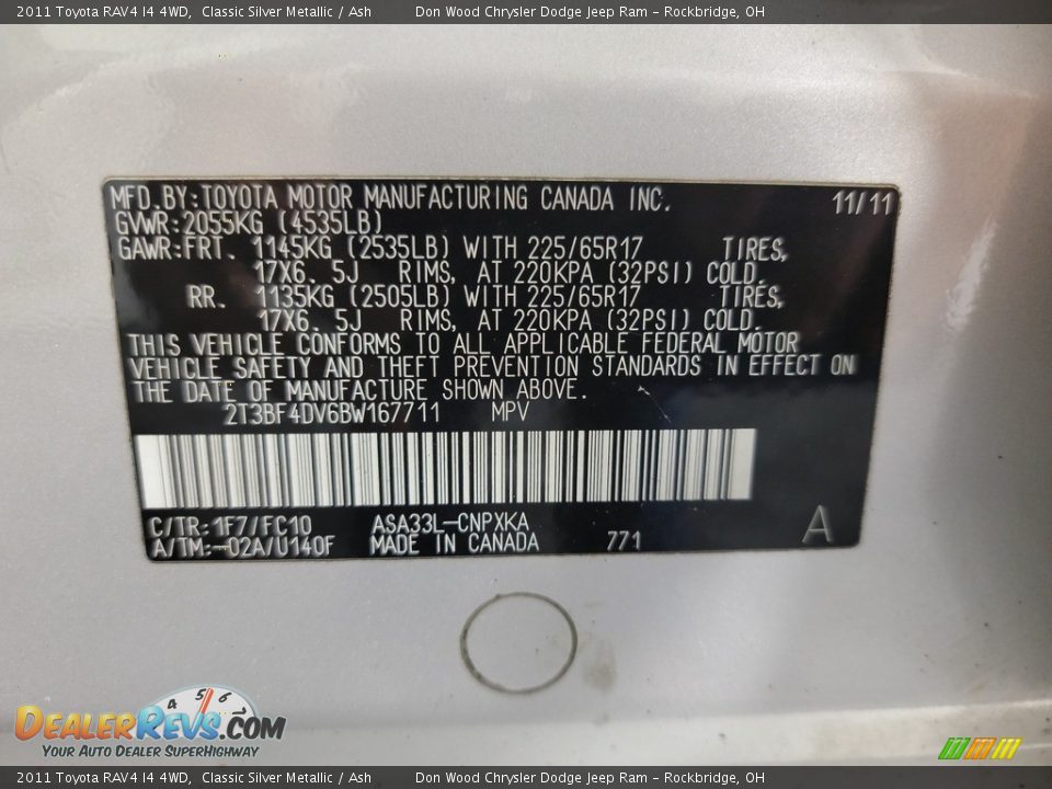 2011 Toyota RAV4 I4 4WD Classic Silver Metallic / Ash Photo #29