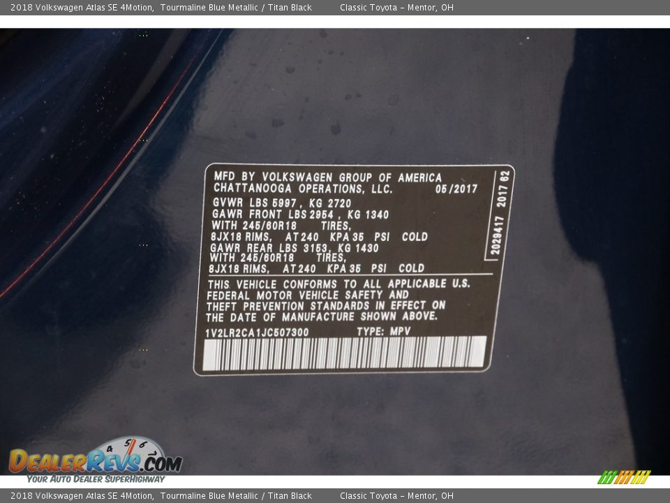 2018 Volkswagen Atlas SE 4Motion Tourmaline Blue Metallic / Titan Black Photo #19
